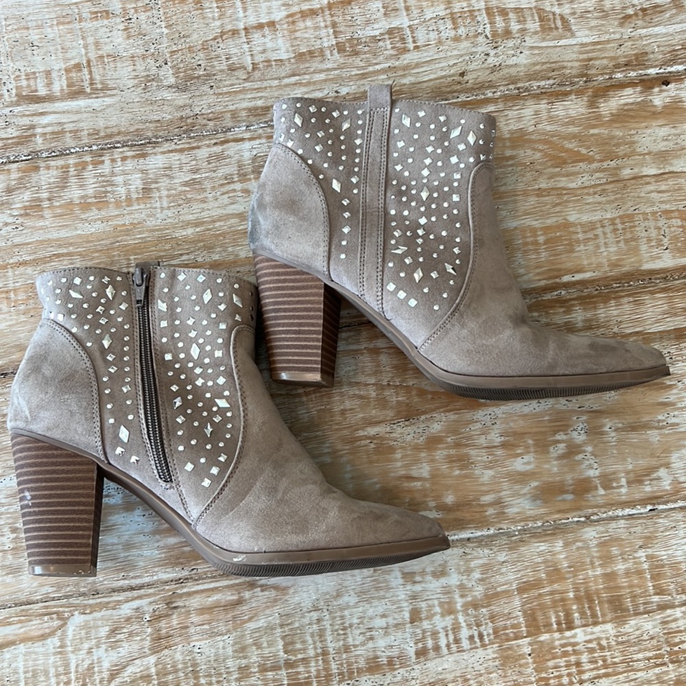 Tan suede ankle booties